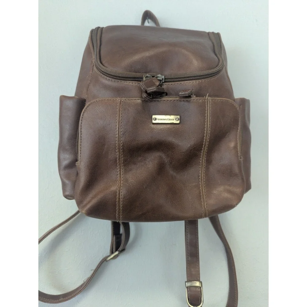 Connections Brown Faux Leather Shoulder Bag Zip Top Handbag Brown